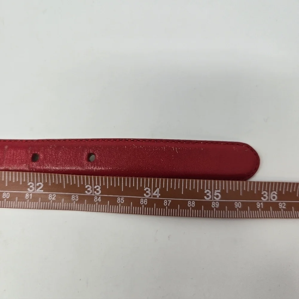 VINTAGE LIZ CLAIBORNE RED LEATHER BELT GOLD BUCKLE WOMEN LARGE CLASSIC OFFICE